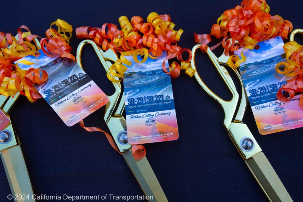 Ceremonial scissors at the Soscol Junction ribbon cutting on Sept. 13, 2024. (Photo: Caltrans)