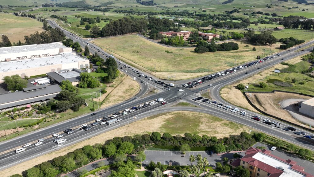Birds eye Image of a road four way intersection