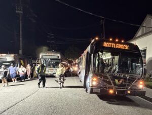 Buses line up to pick up BottleRock attendees on May 23, 2026. (Photo by Emily Charrier)
